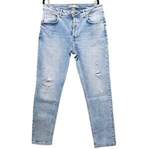Zara Woman's Light Wash Distressed Straight-Leg Denim Jeans Size 34